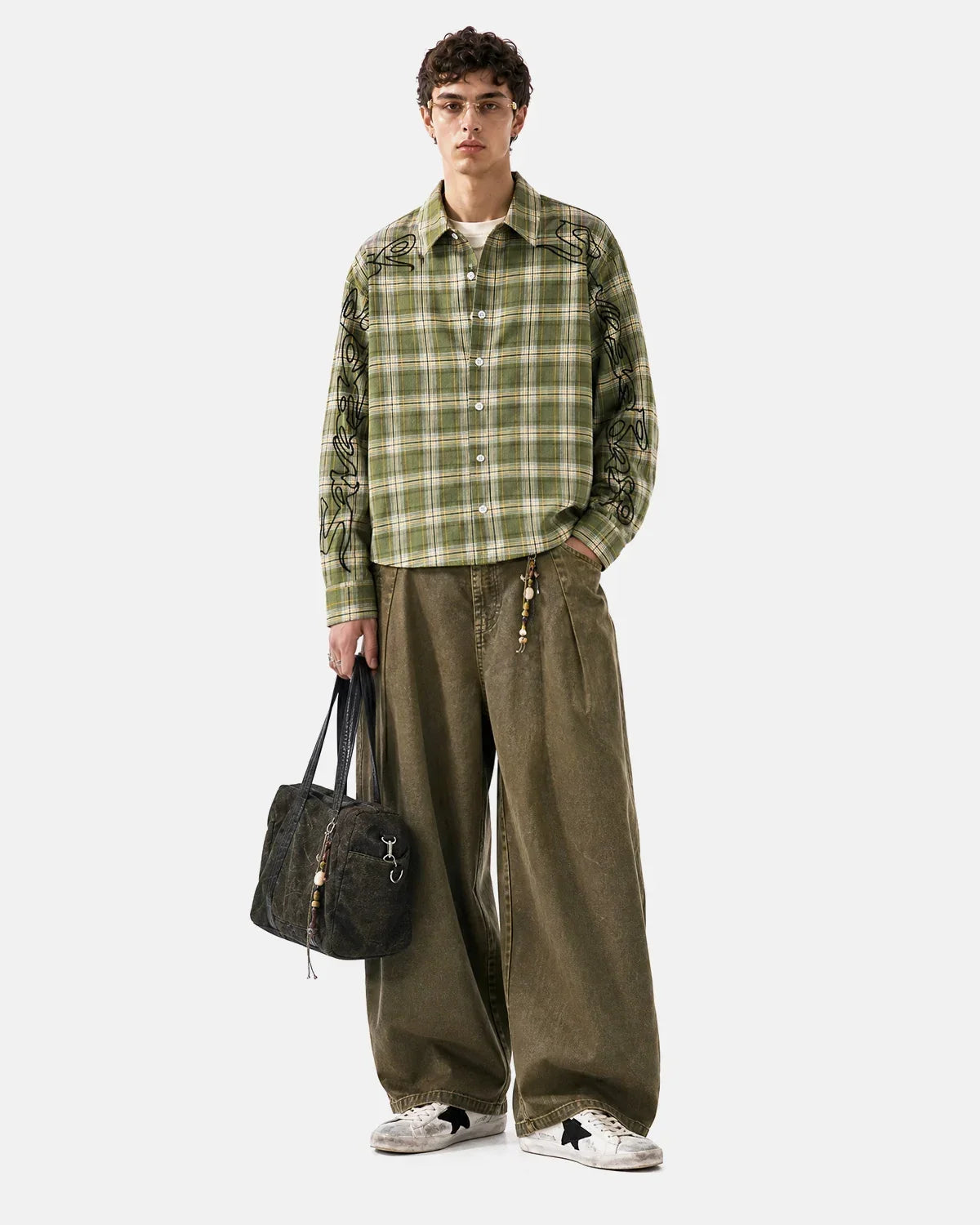 Abstract Line Plaid Shirt