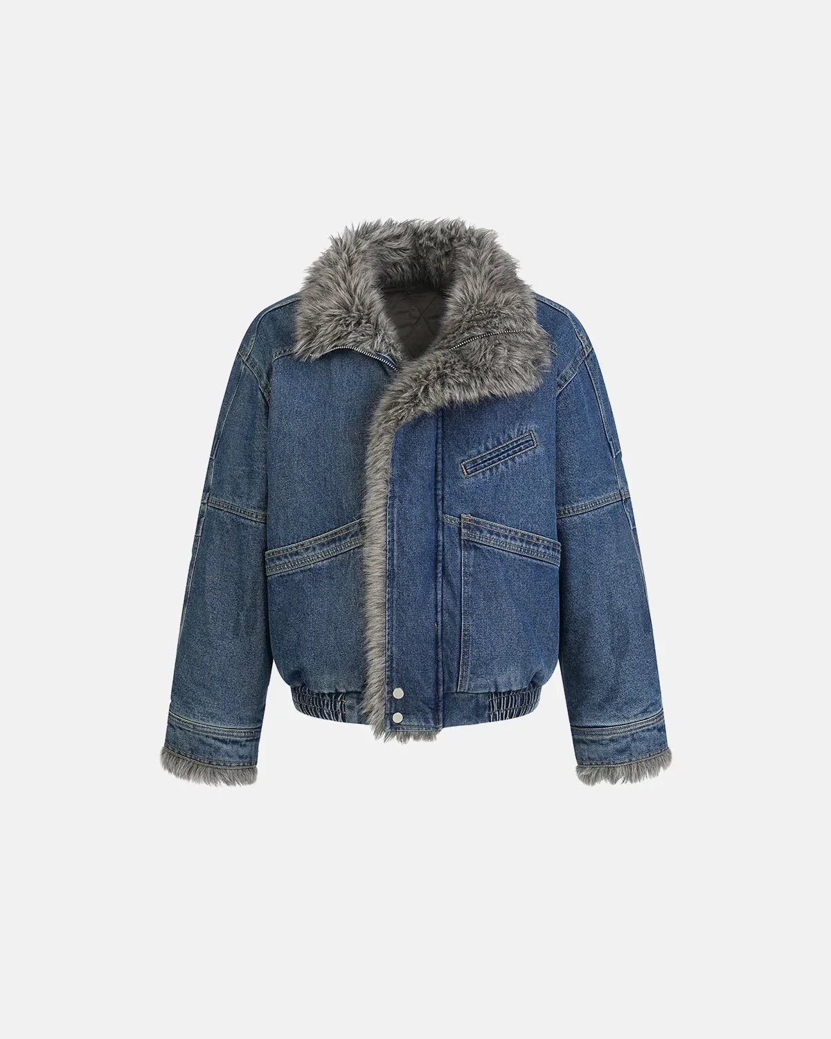 Faux Fur Padded Boxy Denim Jacket