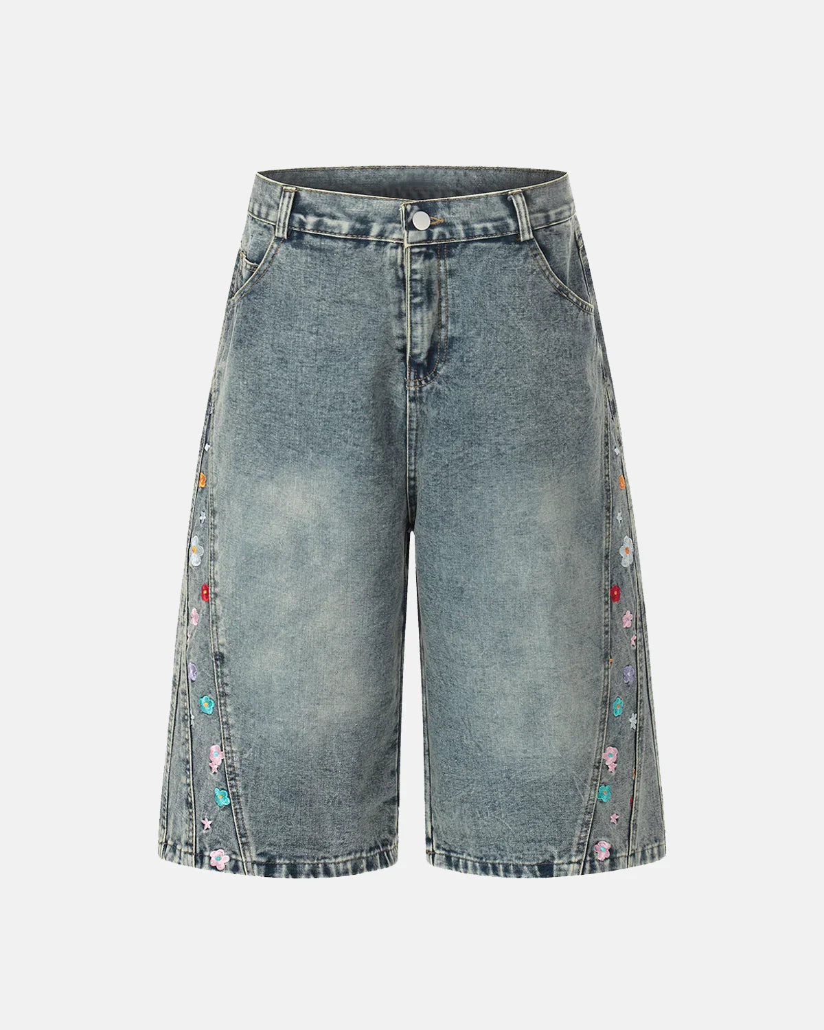 Floral Embroidered Long Baggy Jorts