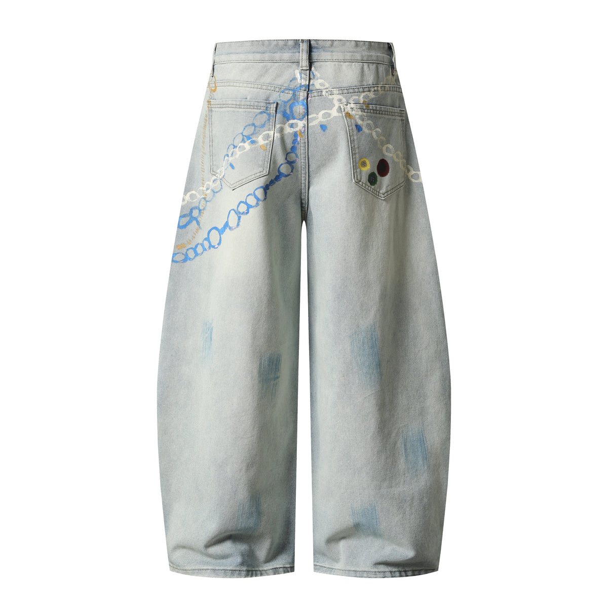 Madxmarx Handbemalte weite Jeans mit Grafik-Print