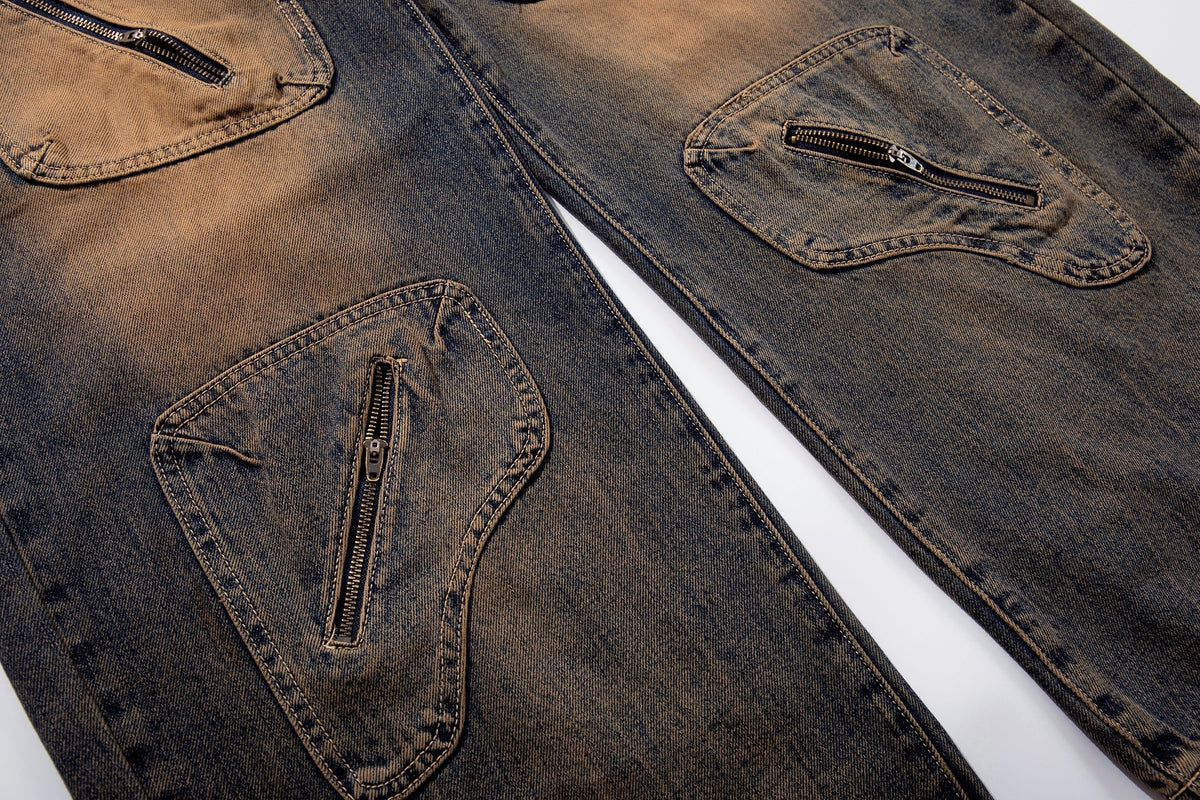 Madxmarx Sand-Fade Utility Wide-Leg Jeans
