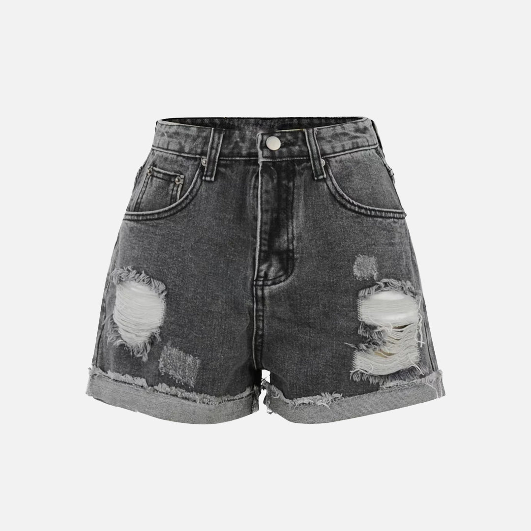 Grunge Graphic Denim Embroidery Shorts