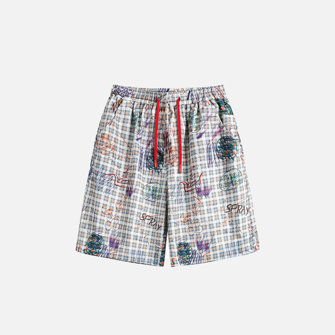 Plaid Graffiti Loose Punk Shorts