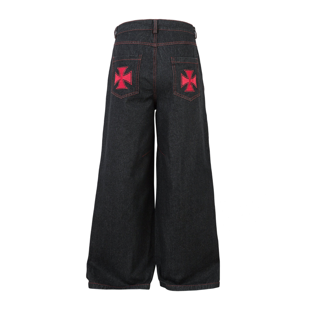 Madxmarx Red Stitch Embroidered Wide-Leg Jeans