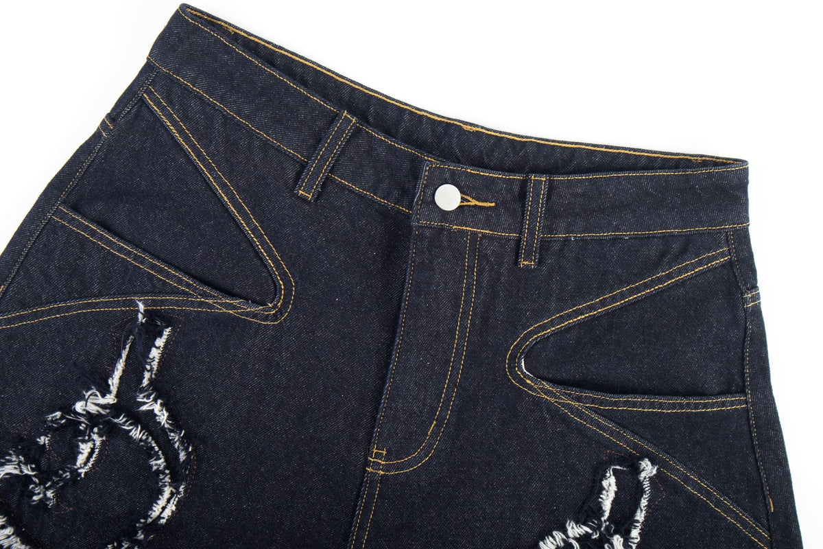 Madxmarx Distressed Flame Stitch Baggy Jeans