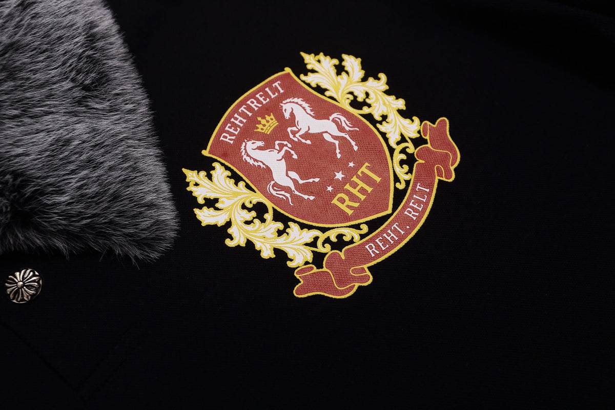 Madxmarx Faux Fur Collar Layered Polo Long Sleeve Tee