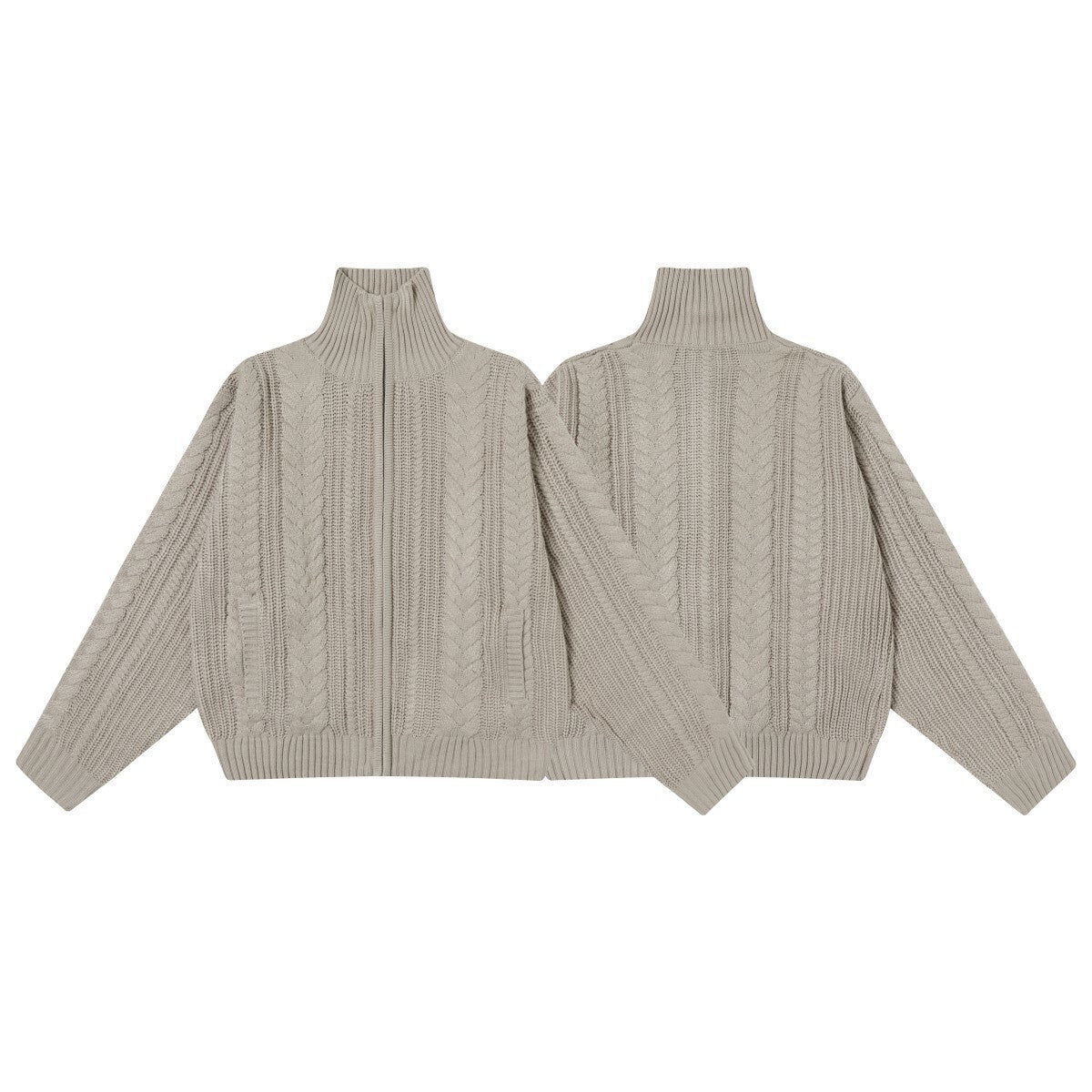Madxmarx High Neck Cable Knit Zip Sweater