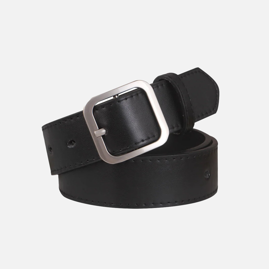 Leather Silver Buckle Y2K Belt