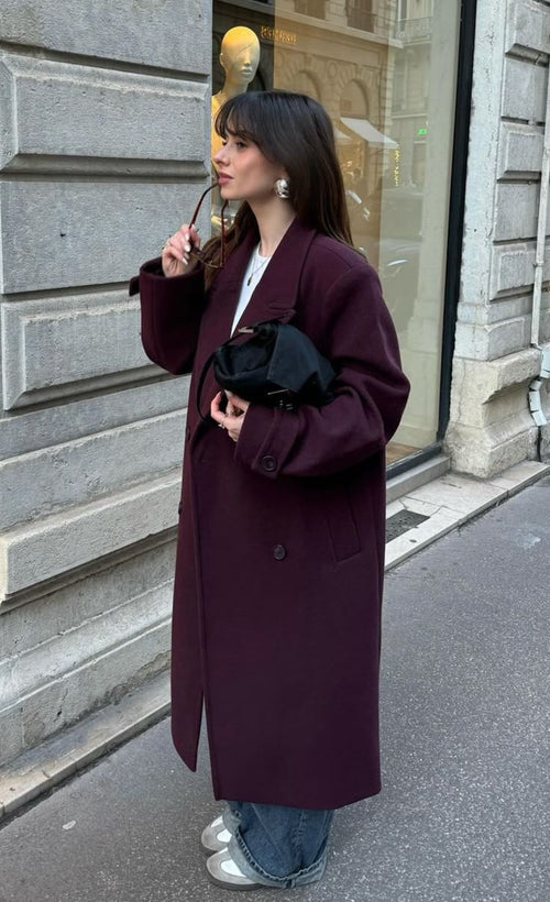Elegante cappotto doppiopetto oversize - XS / giuggiola rossa