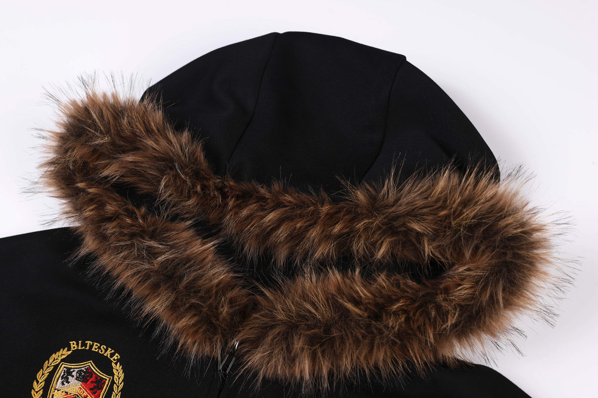 Madxmarx Faux Fur Trim Graphic Zip-Up Hoodie