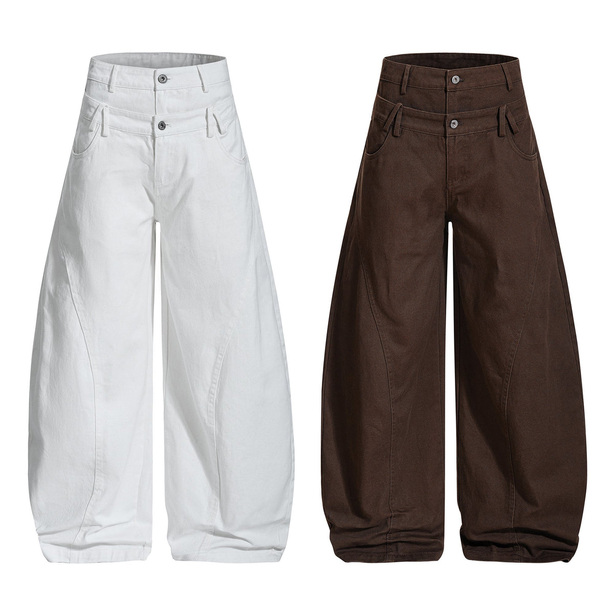 Madxmarx Double-Waist Curved Wide Pants
