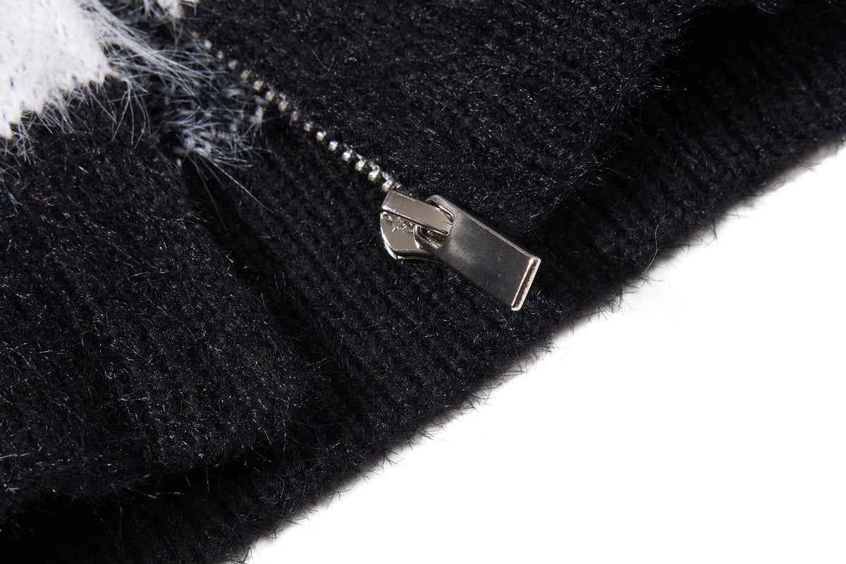 Madxmarx Fuzzy Star Stripe Zip-Up Sweater