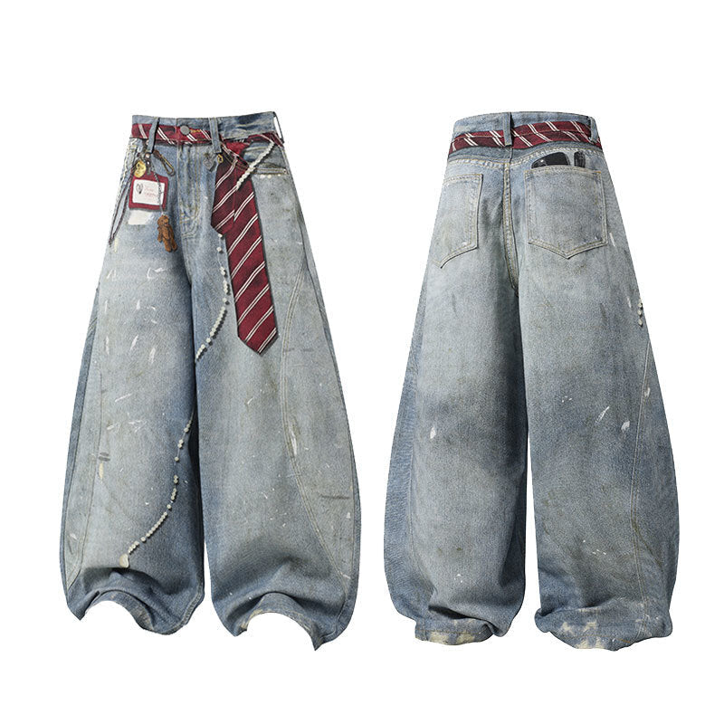 Jeans tonneau délavés à détails noués Madxmarx