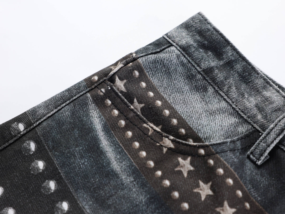 Madxmarx Washed Studded Wide-Leg Jeans