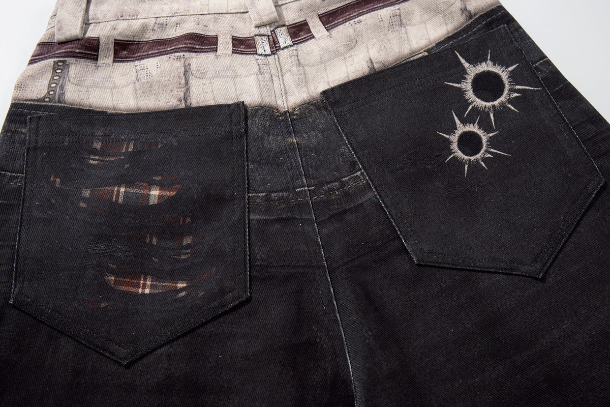 Madxmarx „Layered Distress Patch Denim Pants“