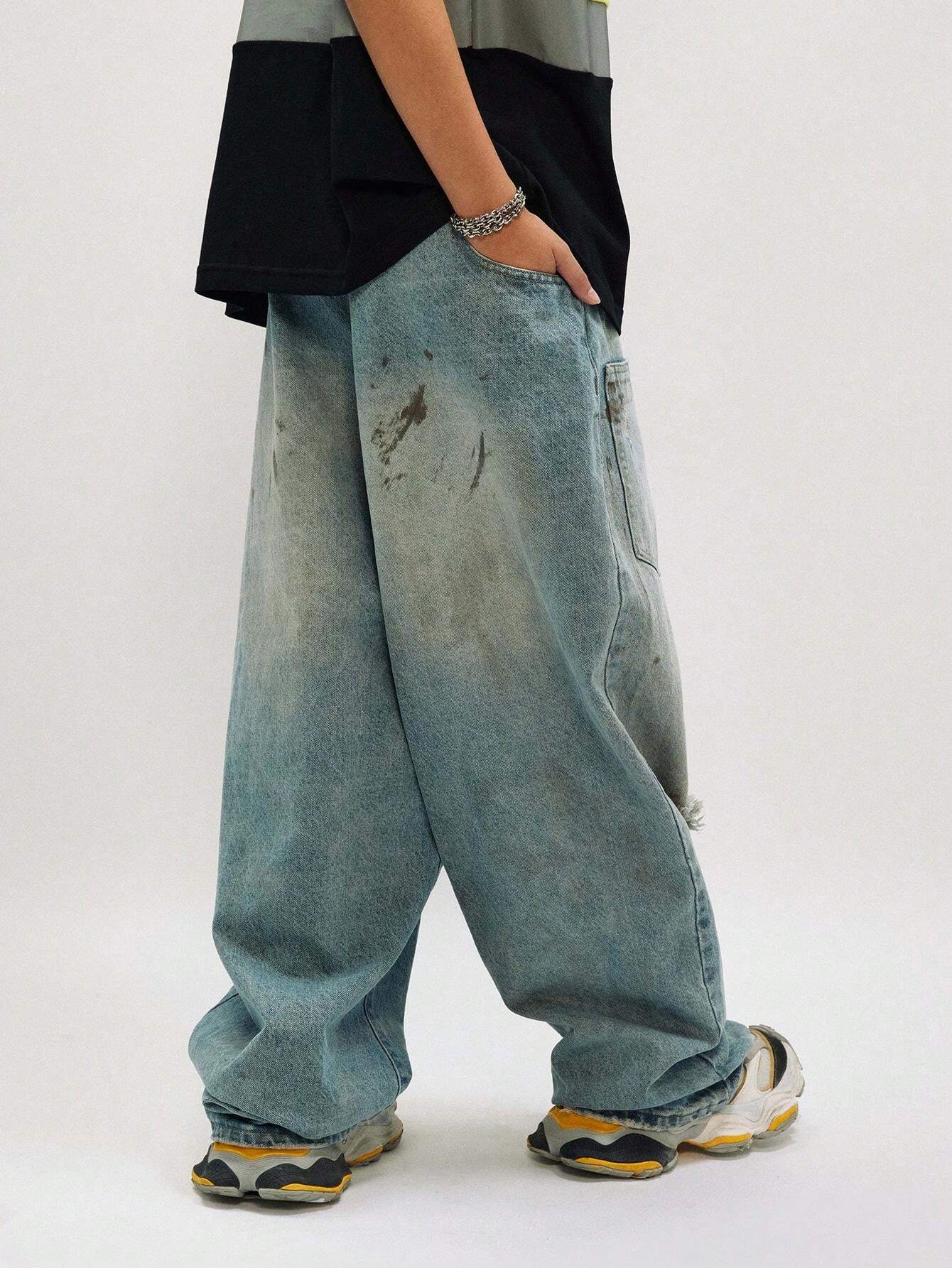 Reverse Design Retro Washed Ripped Jeans
