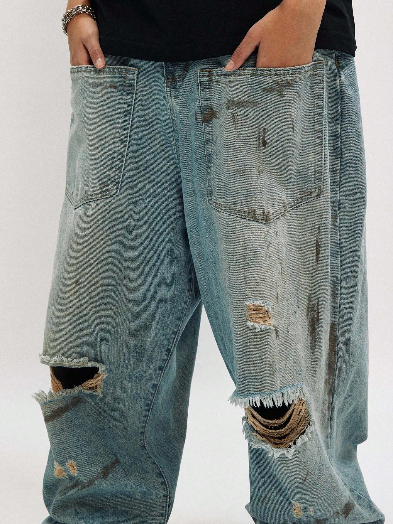 Reverse Design Retro Washed Ripped Jeans