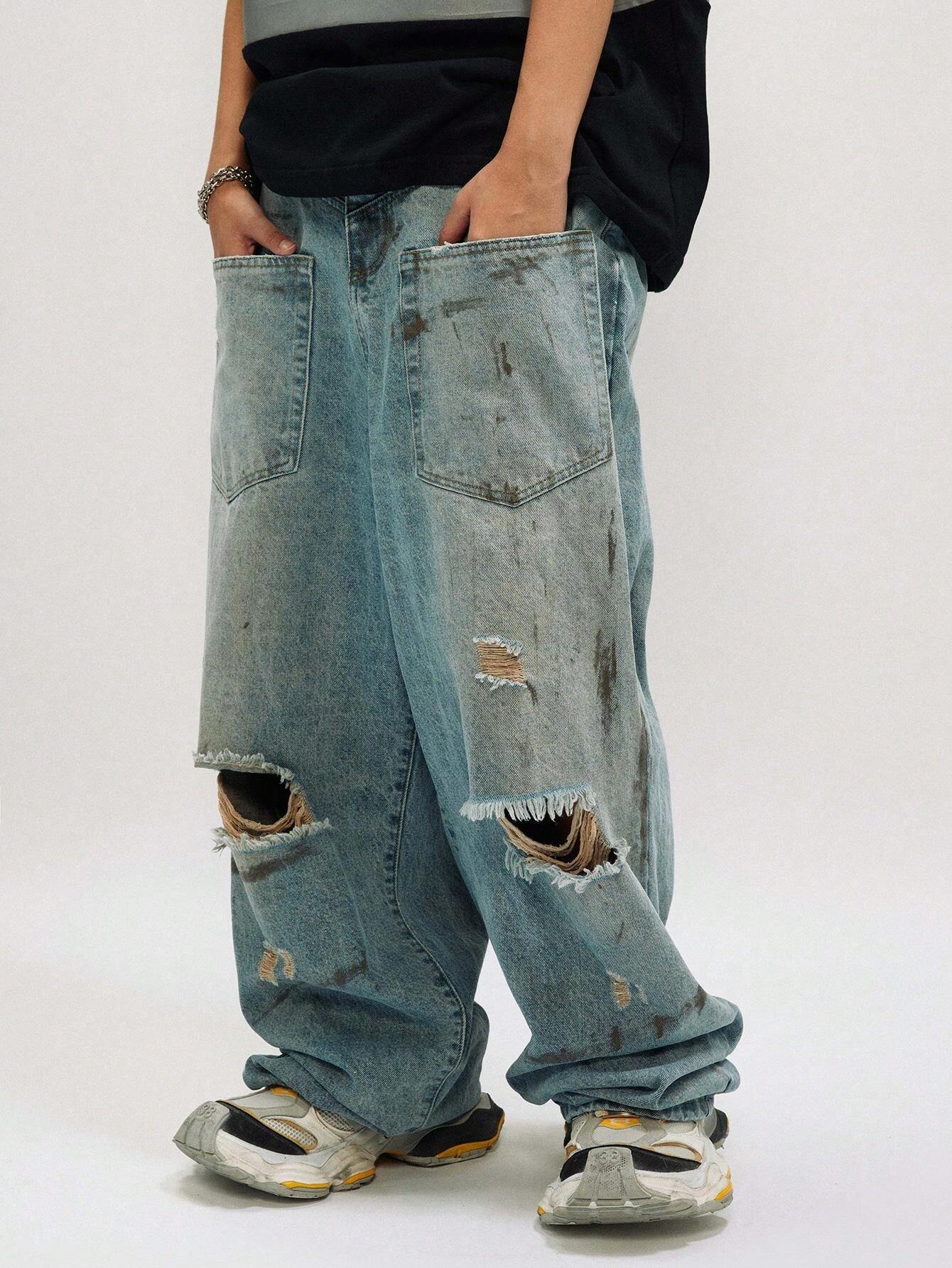 Reverse Design Retro Washed Ripped Jeans