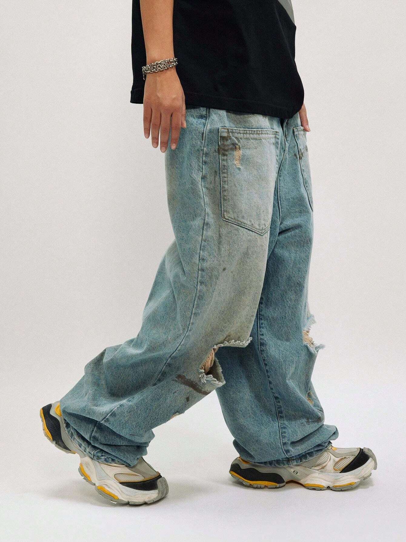 Reverse Design Retro Washed Ripped Jeans