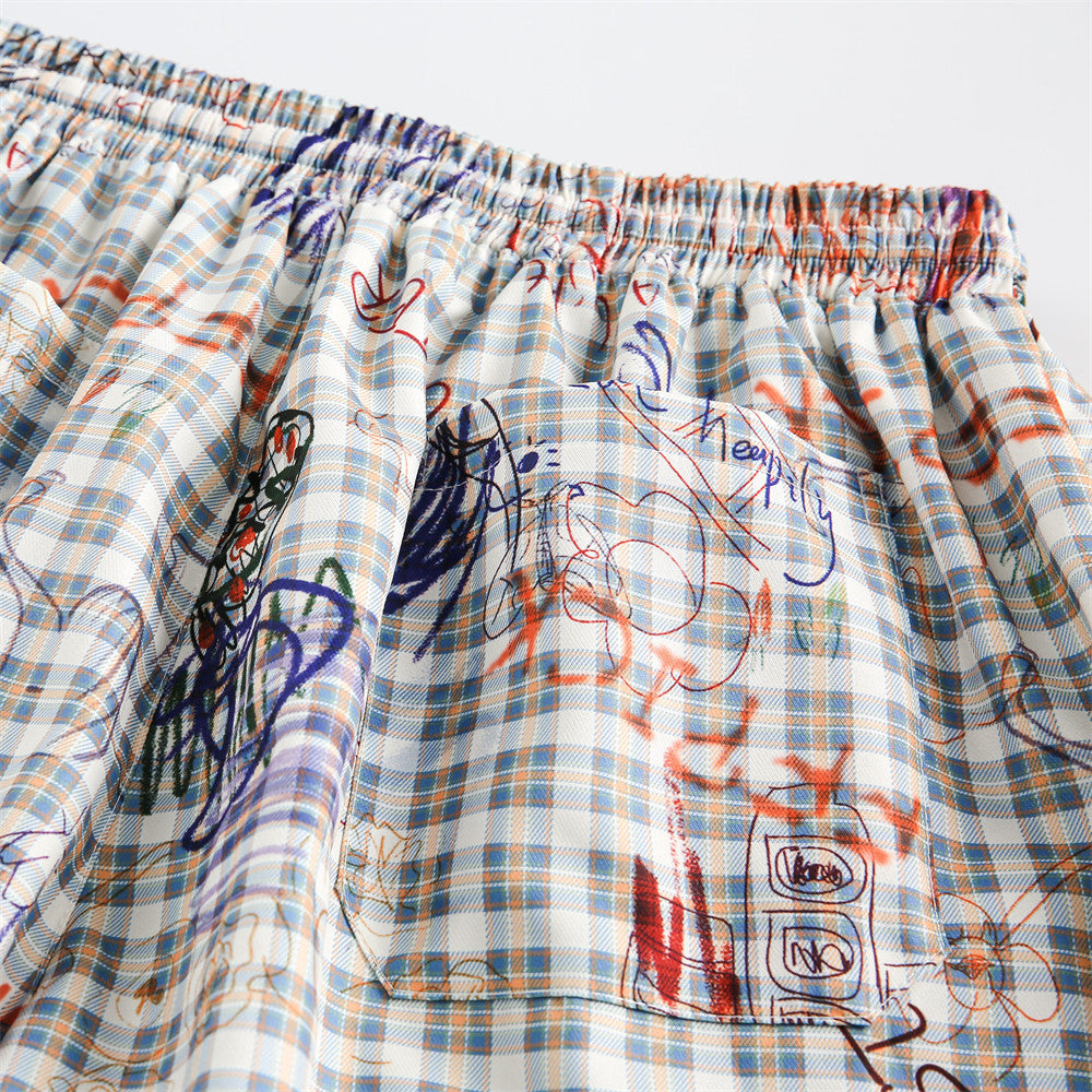Plaid Graffiti Loose Punk Shorts