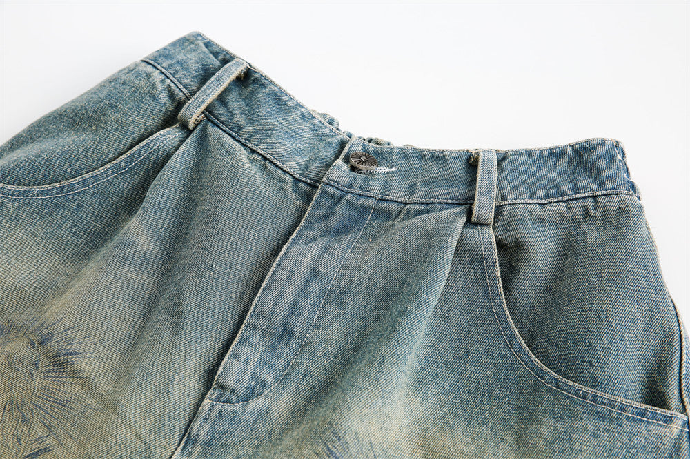 Abstract bedrukte denim shorts