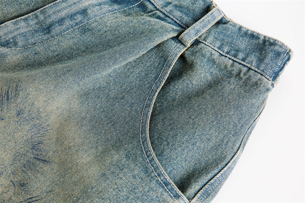Abstract bedrukte denim shorts