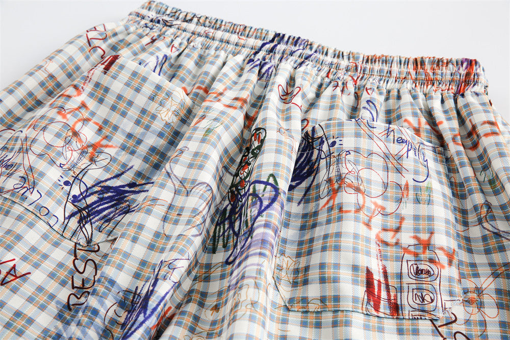 Plaid Graffiti Loose Punk Shorts