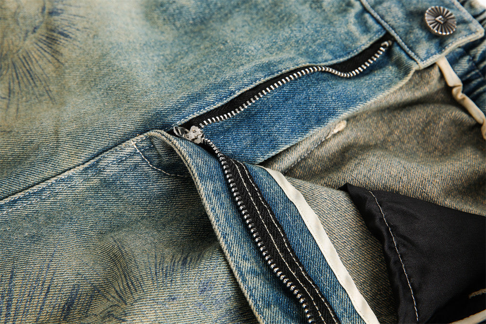 Abstract bedrukte denim shorts