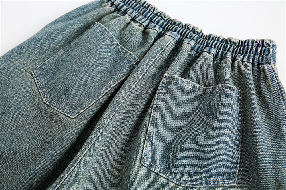 Abstract bedrukte denim shorts