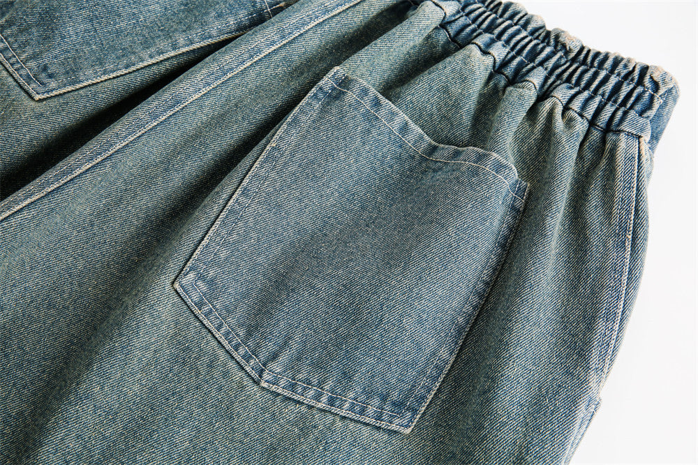 Abstract bedrukte denim shorts