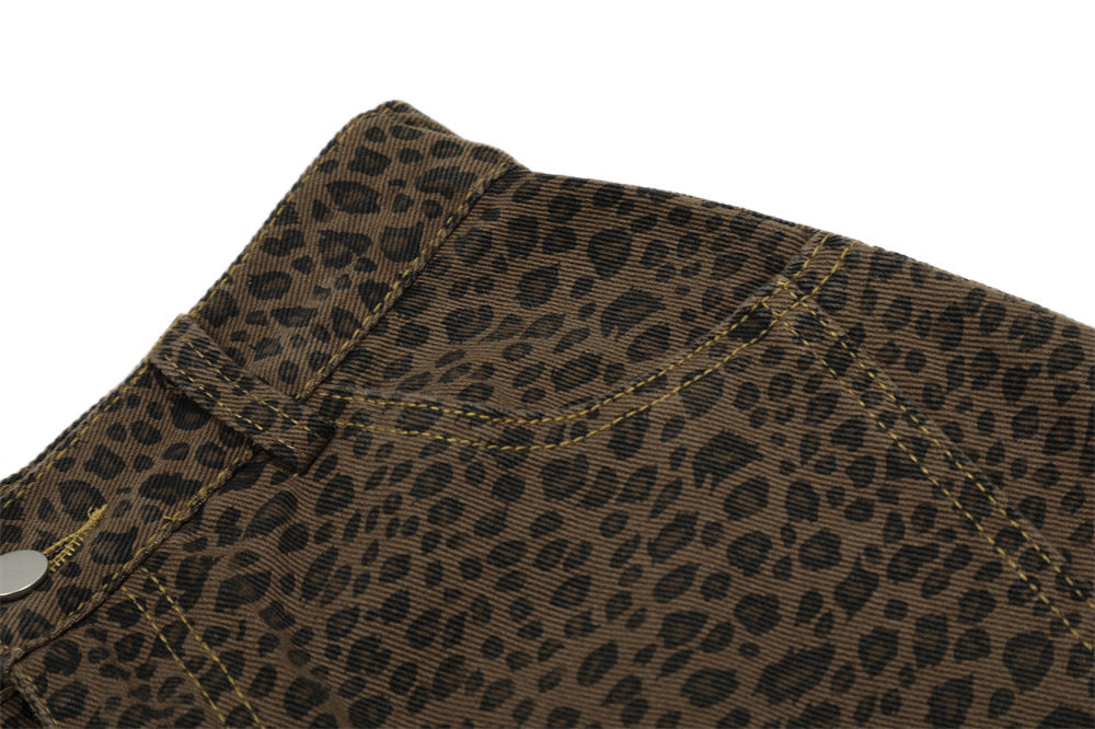 Leopard Denim Wide Leg Tooling Pants