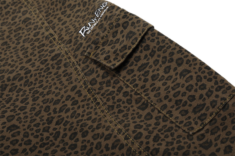 Leopard Denim Wide Leg Tooling Pants