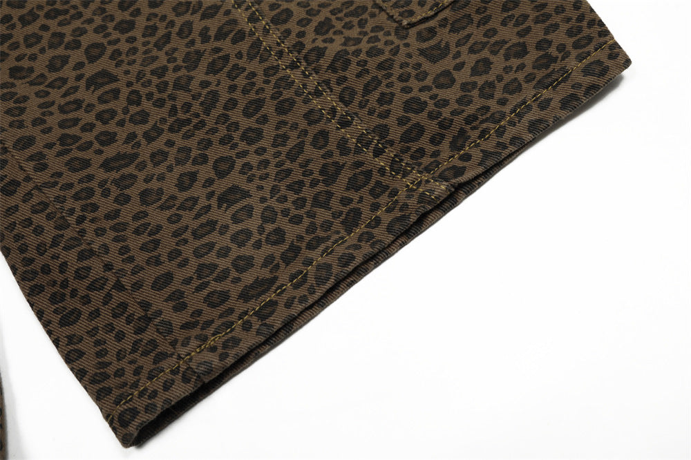 Leopard Denim Wide Leg Tooling Pants