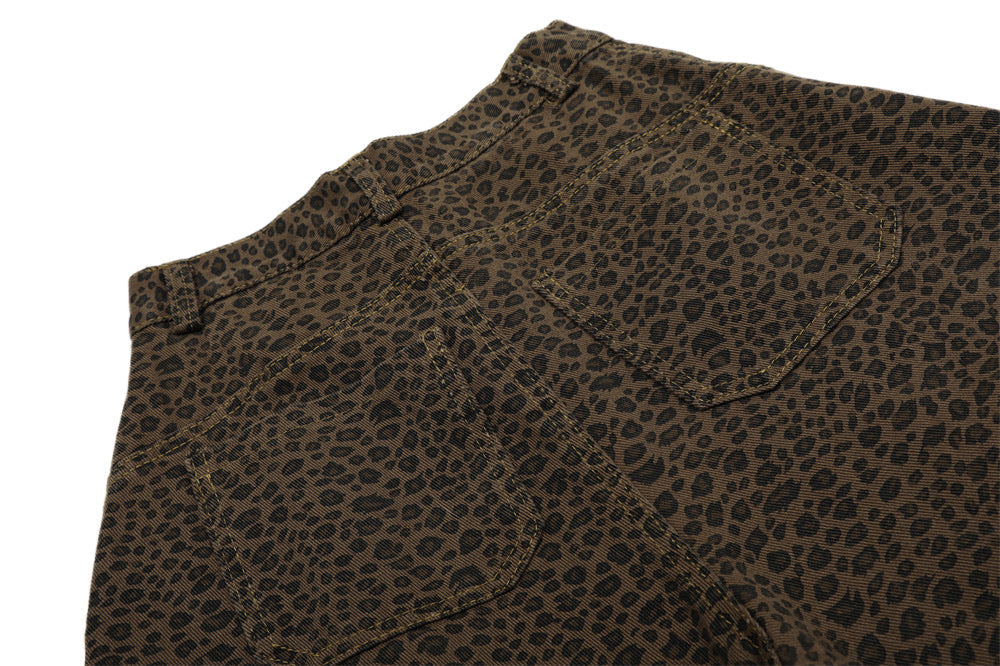 Leopard Denim Wide Leg Tooling Pants