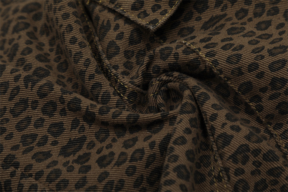Leopard Denim Wide Leg Tooling Pants