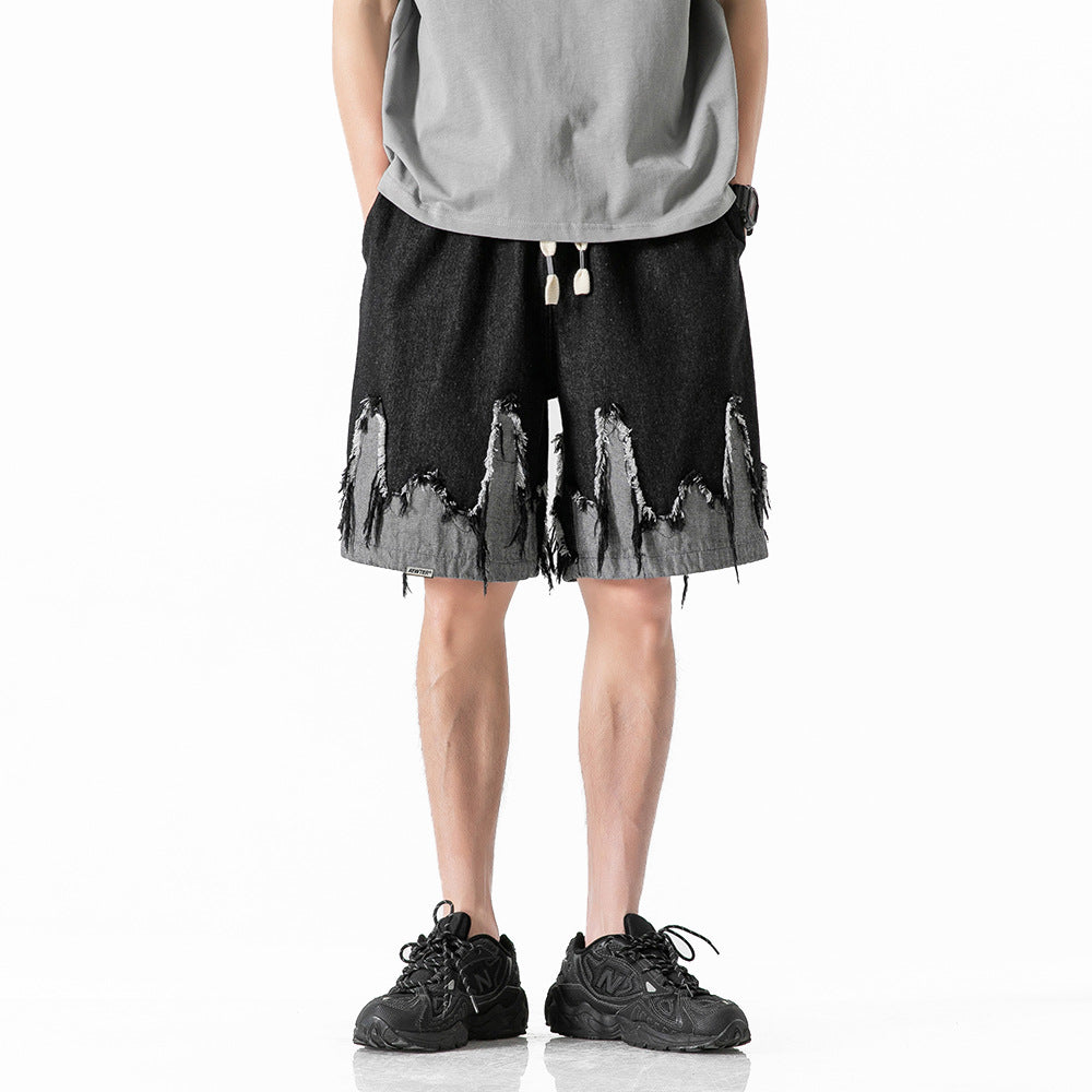 Whimsical Colorblock Cat Denim Shorts