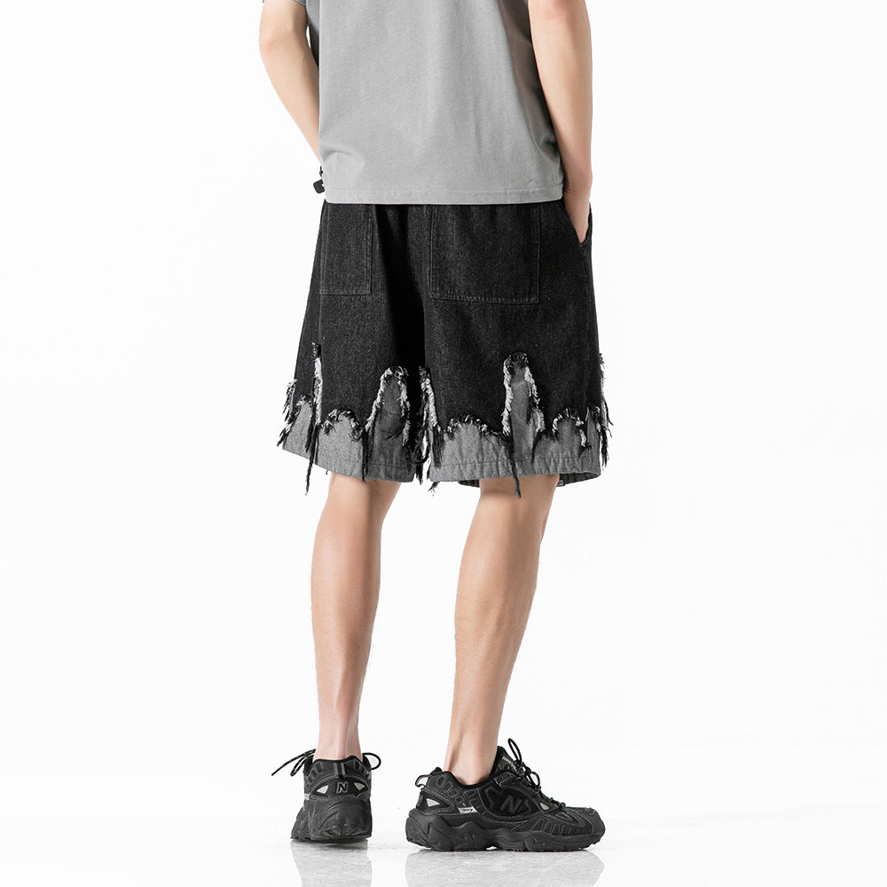 Whimsical Colorblock Cat Denim Shorts