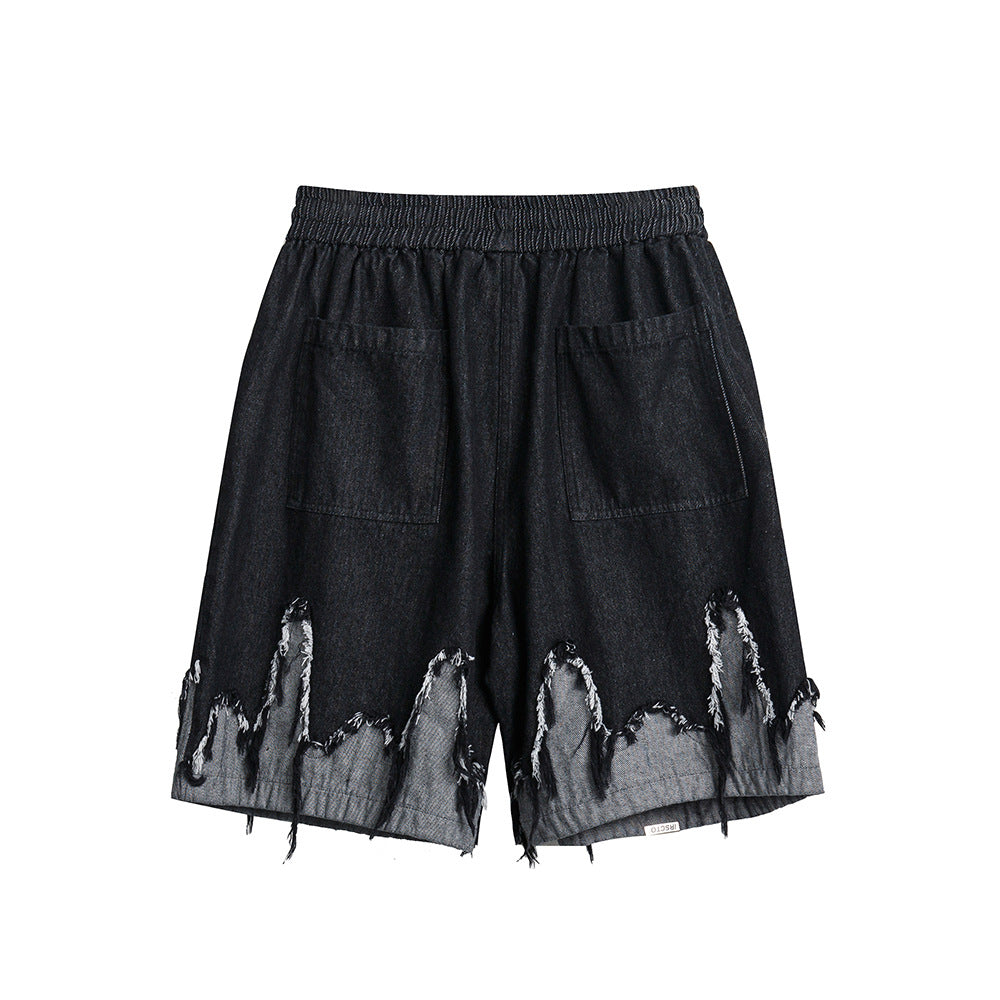 Whimsical Colorblock Cat Denim Shorts