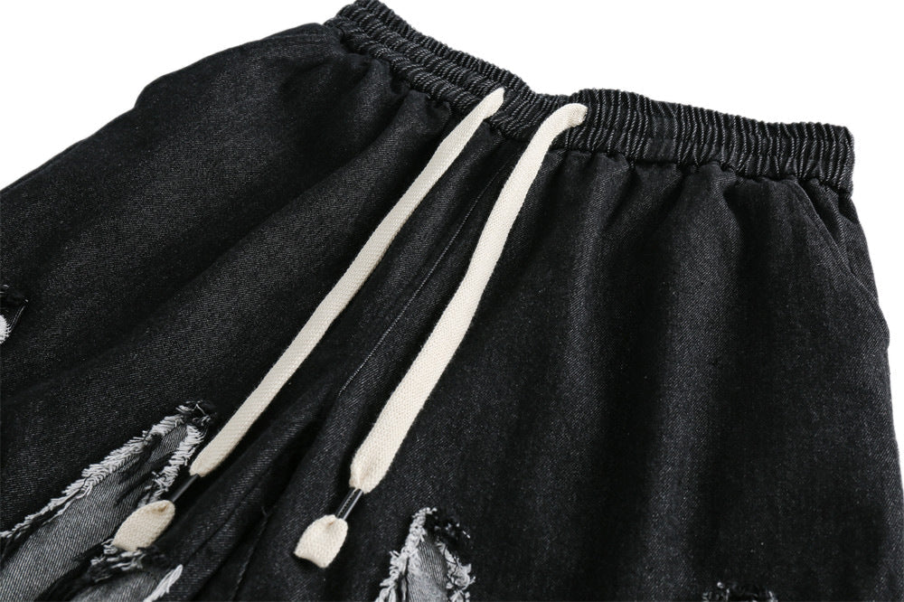 Whimsical Colorblock Cat Denim Shorts