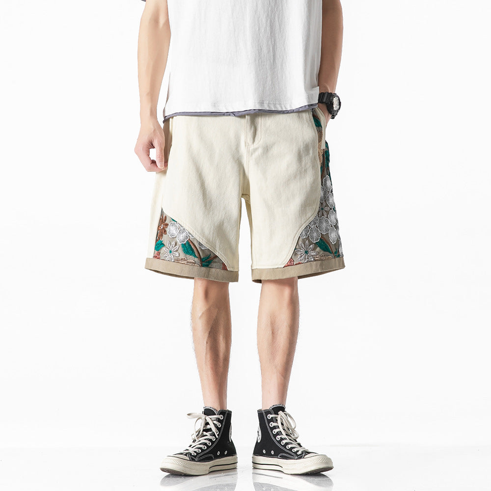 Geborduurde sportshorts met kant en stiksels