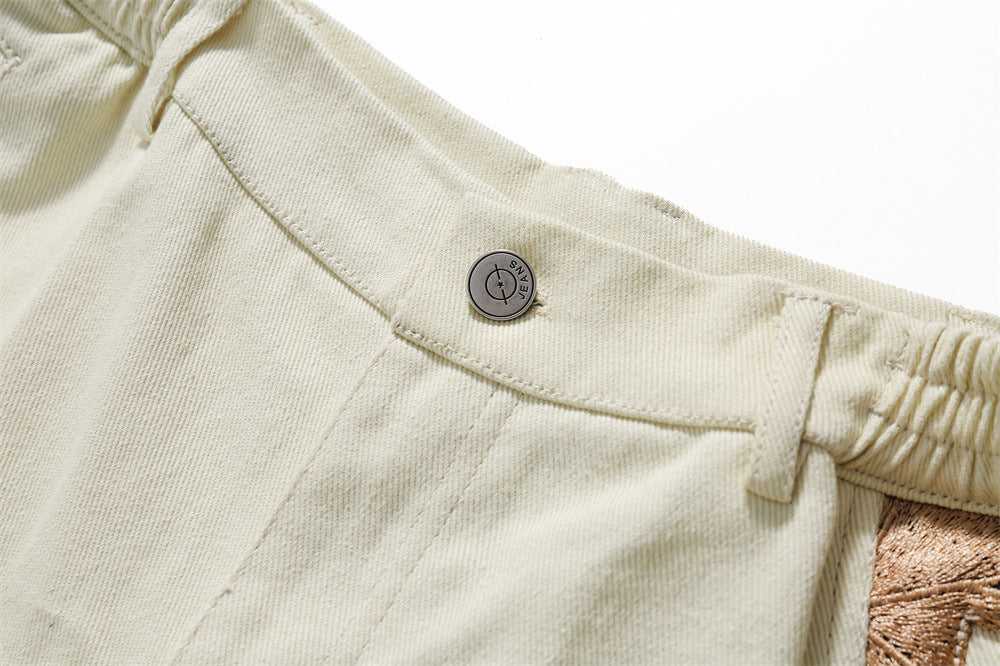 Geborduurde sportshorts met kant en stiksels