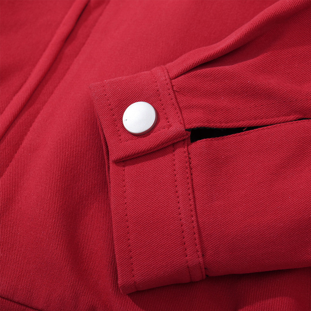 Trendy Red Stylish Loose Fit Cotton Utility Jacket