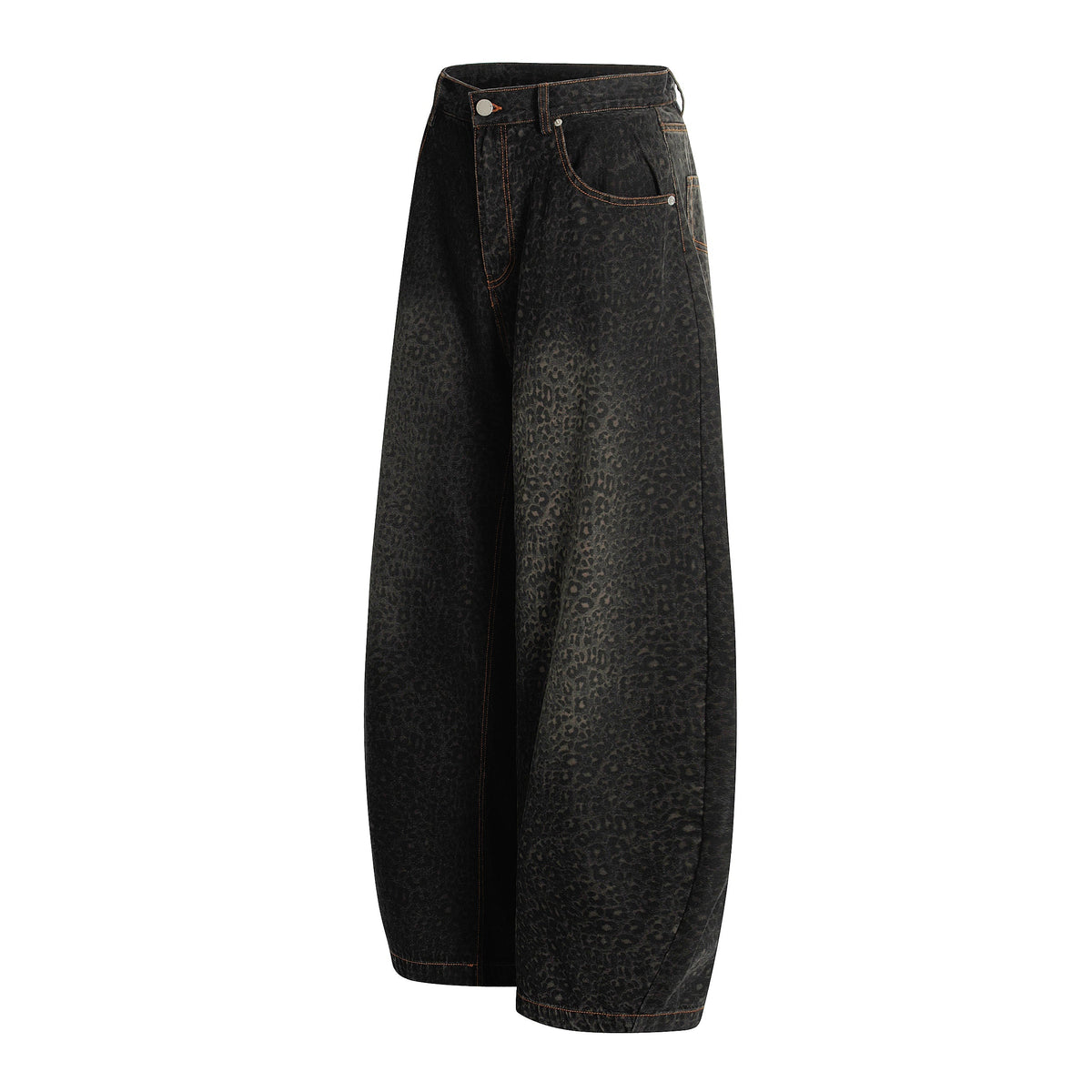 Pantalones de mezclilla tipo barril con estampado de leopardo Madxmarx