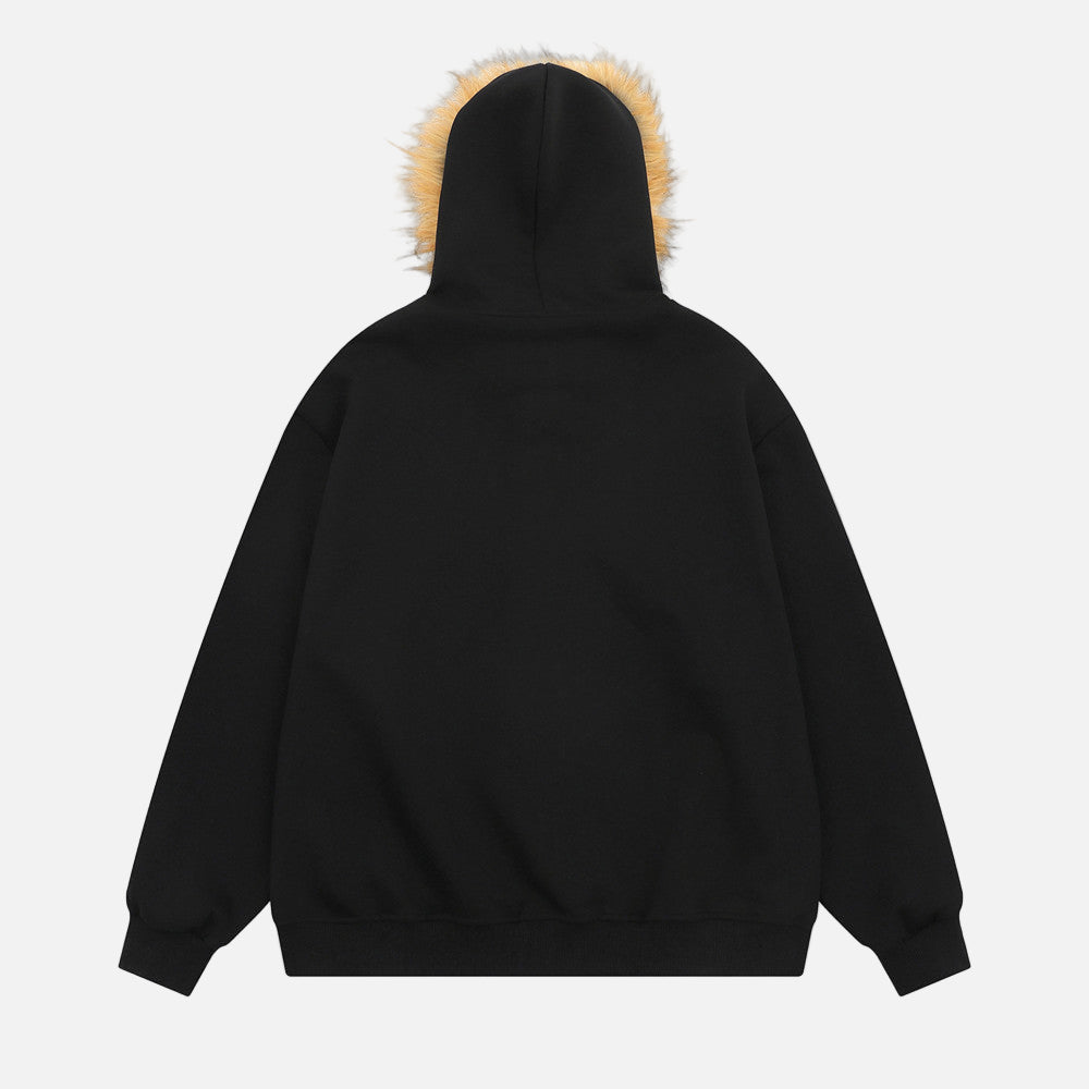 Streetwear Y2K Oversized Faux Fur Hooded Sweatshirt