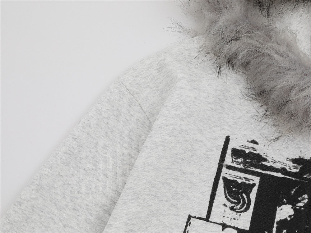 Streetwear Y2K Oversized Faux Fur Hooded Sweatshirt