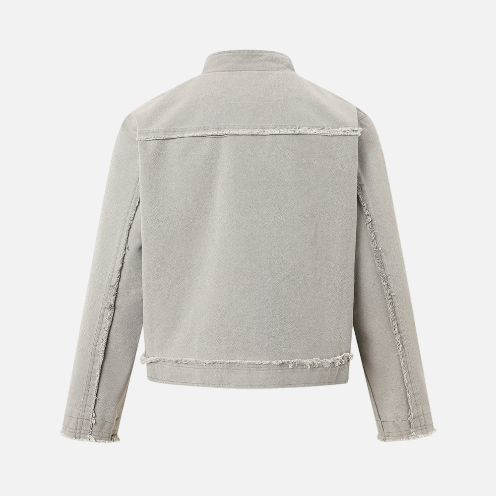 Punk Ripped Heavyweight Fringed Zip Denim Jacket