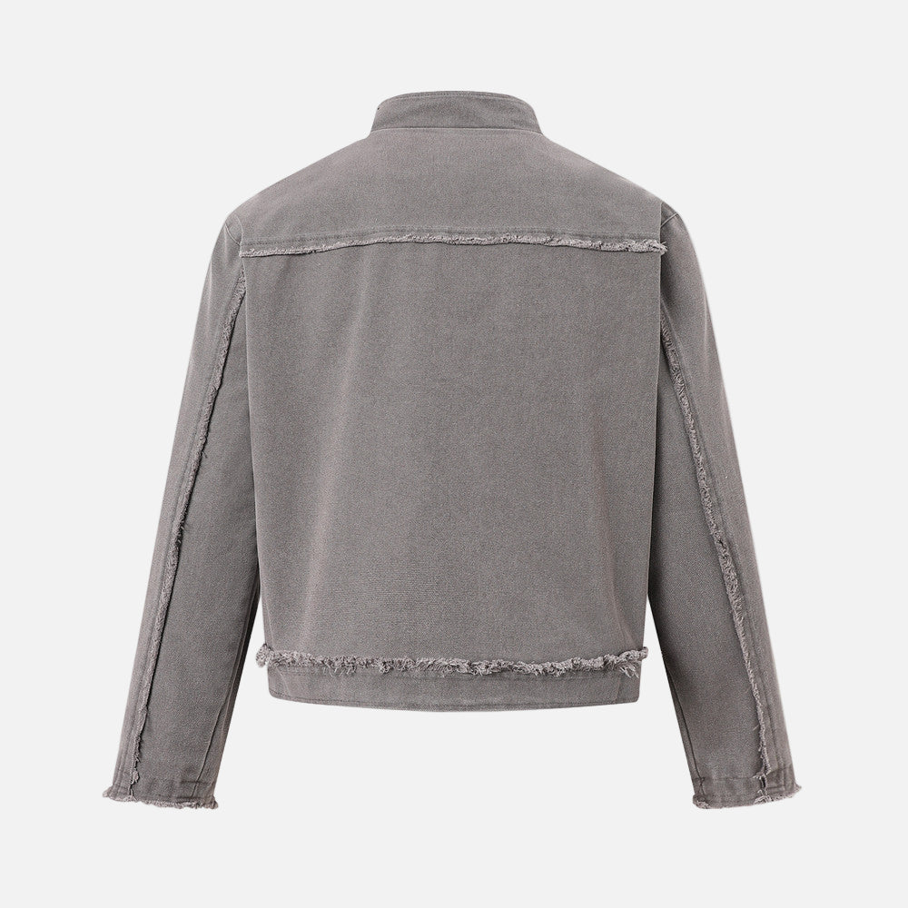 Punk Ripped Heavyweight Fringed Zip Denim Jacket