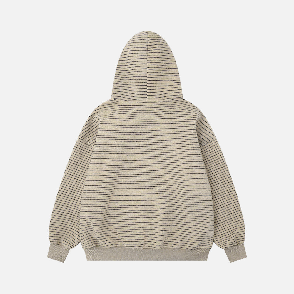 Vintage Striped Loose Fur Hooded Casual Sweatshirt
