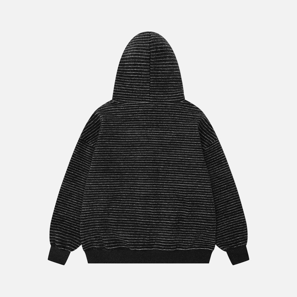 Vintage Striped Loose Fur Hooded Casual Sweatshirt