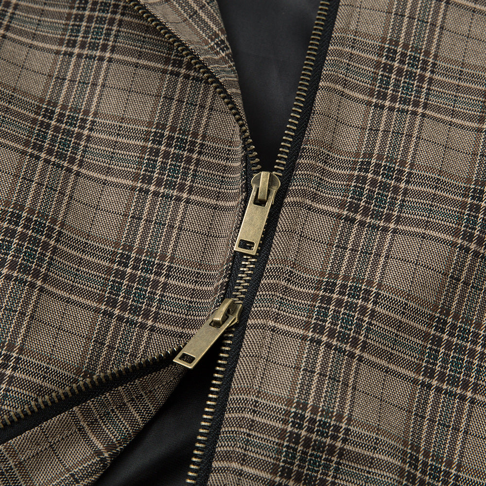 Vintage Plaid High Street High Neck Jacket